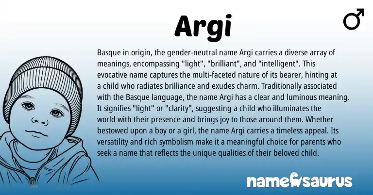 Infographic about Argi name meaning, Argi is a name from Basque origin(s).