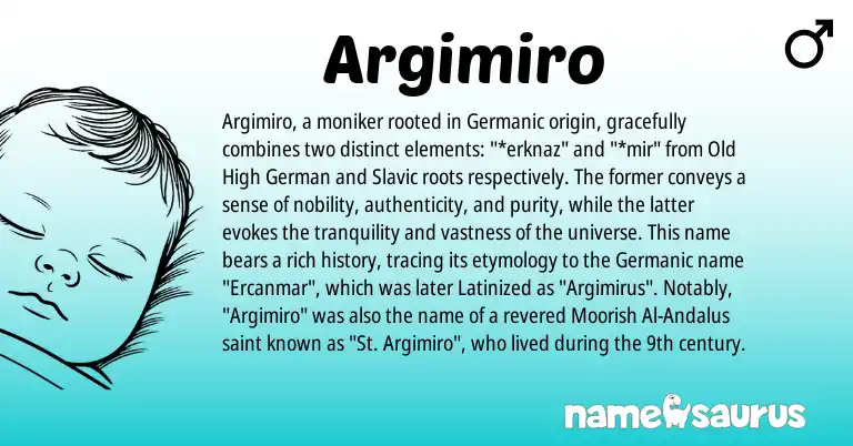 Infographic about Argimiro name meaning, Argimiro is a name from Old High German, Slavic, Germanic origin(s).