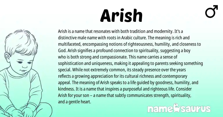 Infographic about Arish name meaning, Arish is a name from Arabic origin(s).