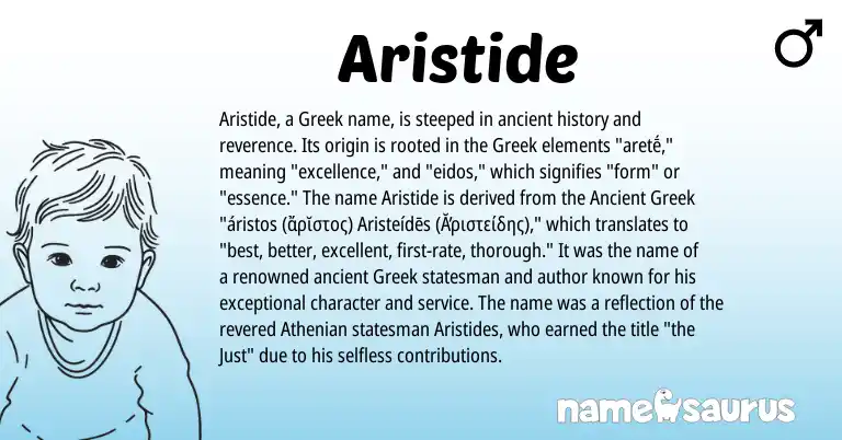 Infographic about Aristide name meaning, Aristide is a name from Ancient Greek, Greek origin(s).