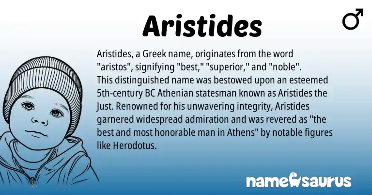 Infographic about Aristides name meaning, Aristides is a name from Greek origin(s).
