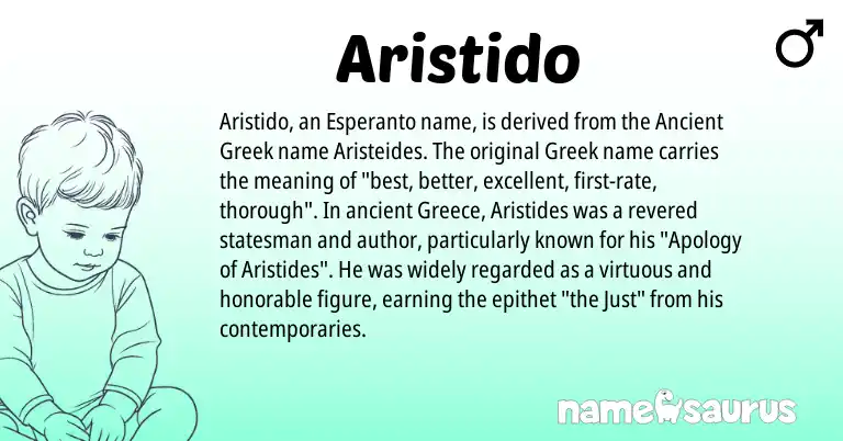 Infographic about Aristido name meaning, Aristido is a name from Ancient Greek, Greek, Greece, Esperanto origin(s).