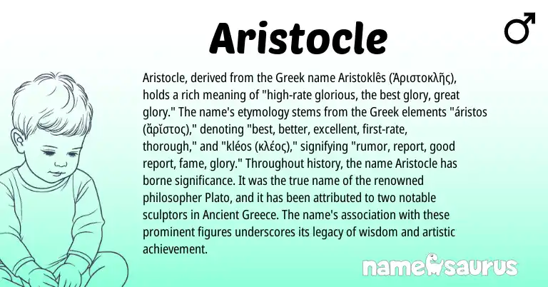 Infographic about Aristocle name meaning, Aristocle is a name from Greece, Greek origin(s).
