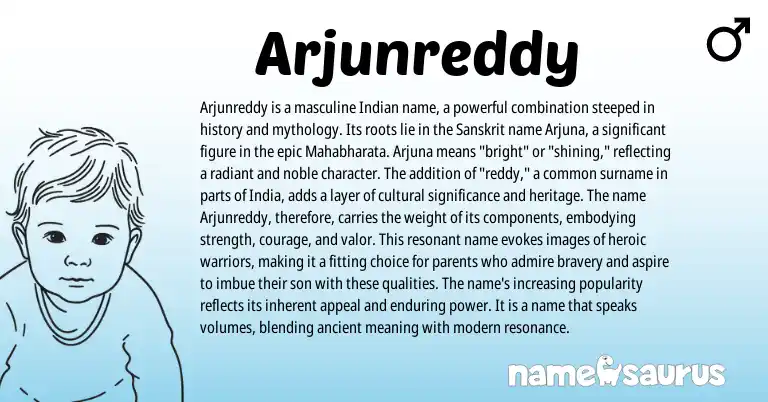 Infographic about Arjunreddy name meaning, Arjunreddy is a name from Hindu, Indian origin(s).