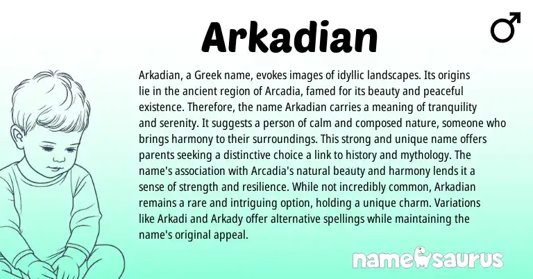 Infographic about Arkadian name meaning, Arkadian is a name from Greek origin(s).