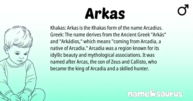 Infographic about Arkas name meaning, Arkas is a name from Ancient Greek, Khakas, Greek origin(s).