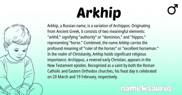 Infographic about Arkhip name meaning, Arkhip is a name from Russian, Ancient Greek, Christianity, Roman origin(s).