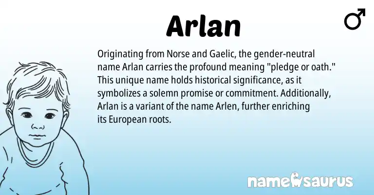 Infographic about Arlan name meaning, Arlan is a name from Gaelic, European, Norse origin(s).