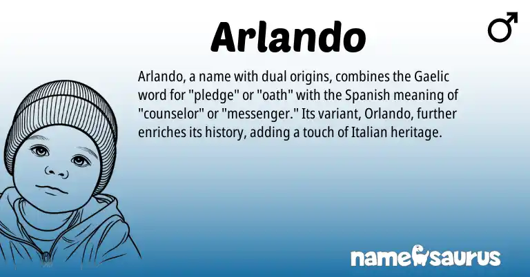 Infographic about Arlando name meaning, Arlando is a name from Spanish, Gaelic, Italian origin(s).