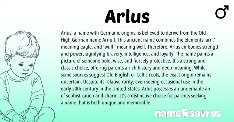 Infographic about Arlus name meaning, Arlus is a name from Germanic, English origin(s).