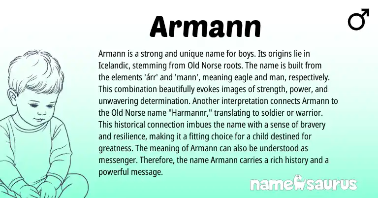 Infographic about Armann name meaning, Armann is a name from Icelandic, Norse origin(s).