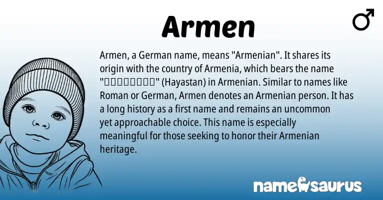 Infographic about Armen name meaning, Armen is a name from German, Armenian, Roman origin(s).