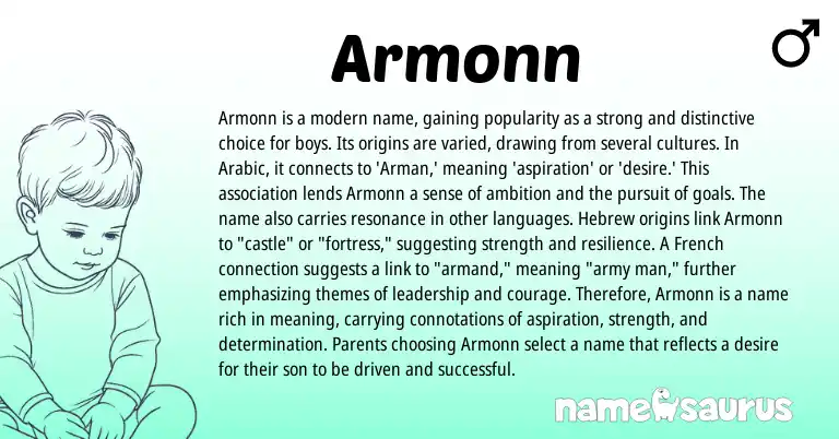 Infographic about Armonn name meaning, Armonn is a name from Arabic origin(s).