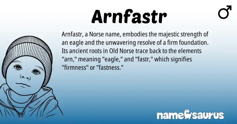 Infographic about Arnfastr name meaning, Arnfastr is a name from Old Norse, Norse origin(s).
