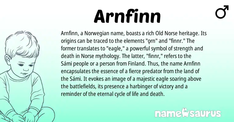 Infographic about Arnfinn name meaning, Arnfinn is a name from Norwegian, Old Norse, Norse origin(s).