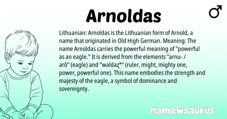 Infographic about Arnoldas name meaning, Arnoldas is a name from Lithuanian, Old High German origin(s).