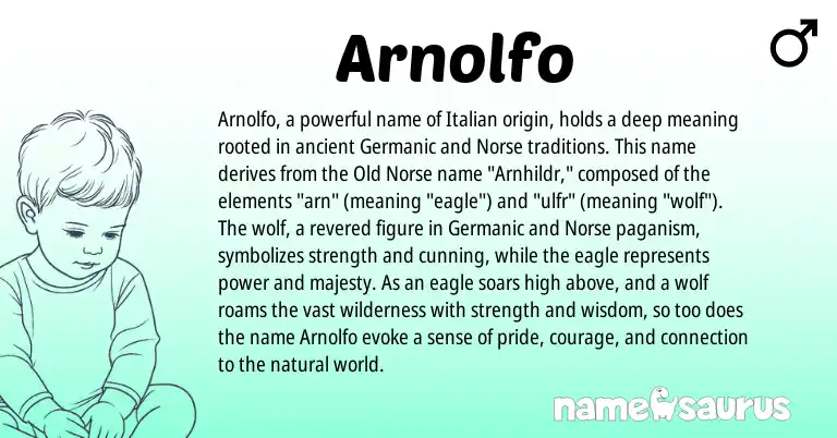 Infographic about Arnolfo name meaning, Arnolfo is a name from Old Norse, Germanic, Norse, Italian origin(s).