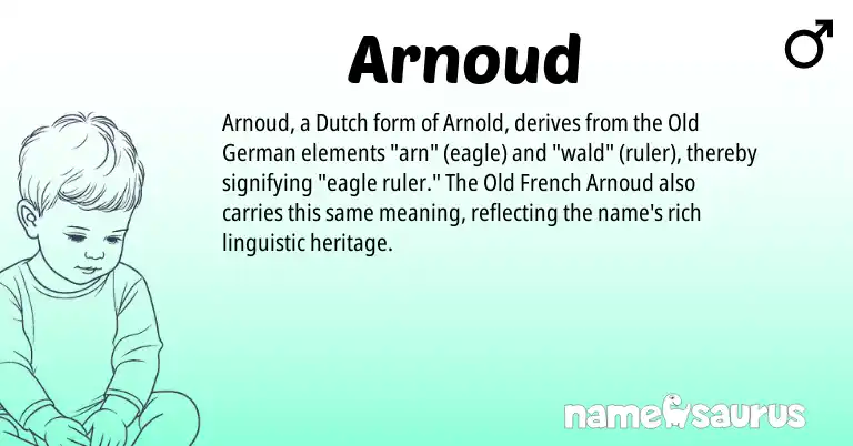 Infographic about Arnoud name meaning, Arnoud is a name from Old German, Dutch, Old French origin(s).