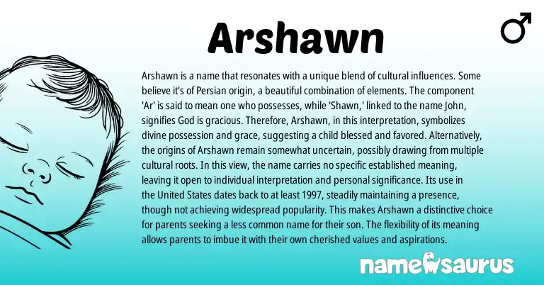 Infographic about Arshawn name meaning, Arshawn is a name from Persian origin(s).