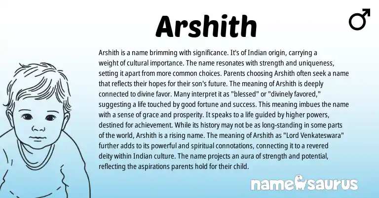 Infographic about Arshith name meaning, Arshith is a name from Indian origin(s).