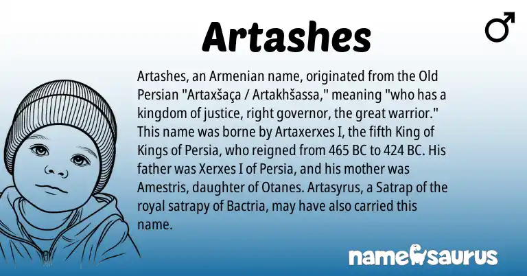 Infographic about Artashes name meaning, Artashes is a name from Armenian, Old Persian origin(s).