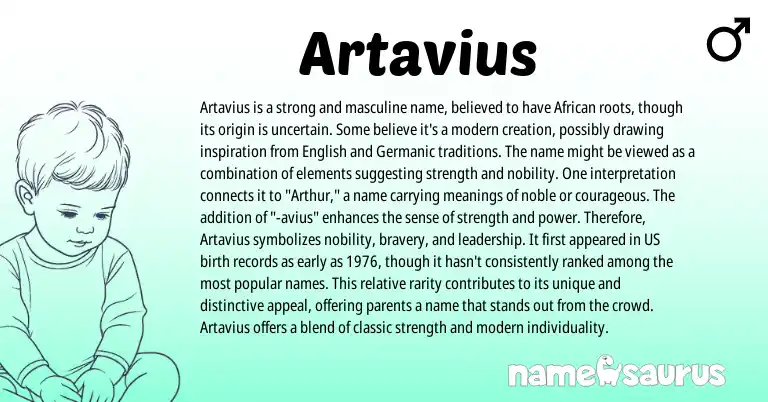 Infographic about Artavius name meaning, Artavius is a name from Germanic, English, American origin(s).