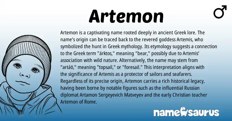 Infographic about Artemon name meaning, Artemon is a name from Russian, Greek origin(s).