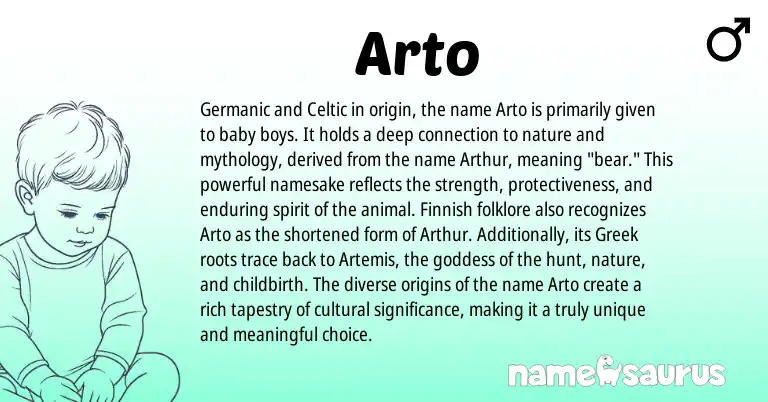 Infographic about Arto name meaning, Arto is a name from Finnish, Germanic, Celtic, Greek origin(s).