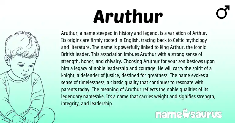Infographic about Aruthur name meaning, Aruthur is a name from Celtic, British origin(s).