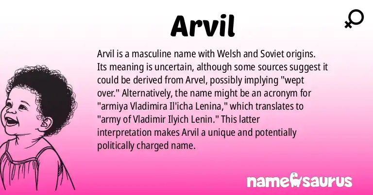 Infographic about Arvil name meaning, Arvil is a name from Welsh, Soviet origin(s).