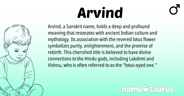 Infographic about Arvind name meaning, Arvind is a name from Sanskrit, Indian, Hindu origin(s).