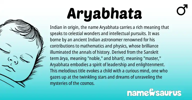Infographic about Aryabhata name meaning, Aryabhata is a name from Sanskrit, Indian origin(s).