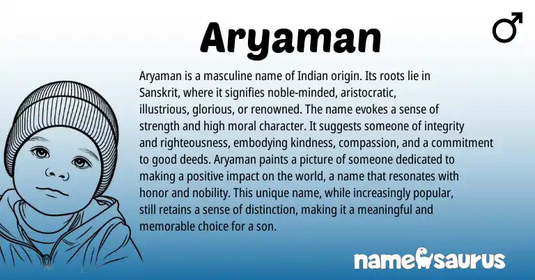 Infographic about Aryaman name meaning, Aryaman is a name from Indian, Sanskrit origin(s).