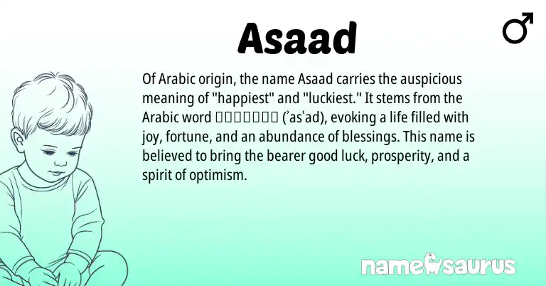 Infographic about Asaad name meaning, Asaad is a name from Arabic origin(s).