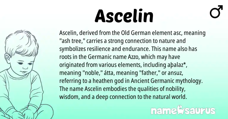 Infographic about Ascelin name meaning, Ascelin is a name from Old German, Germanic, Ancient Germanic origin(s).