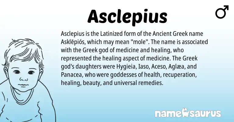 Infographic about Asclepius name meaning, Asclepius is a name from Ancient Greek, Greek origin(s).