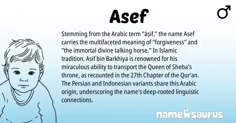 Infographic about Asef name meaning, Asef is a name from Indonesian, Persian, Arabic origin(s).