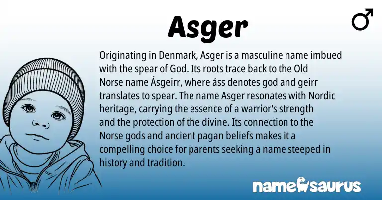 Infographic about Asger name meaning, Asger is a name from Old Norse, Nordic, Norse origin(s).