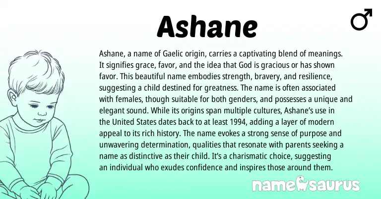 Infographic about Ashane name meaning, Ashane is a name from Sinhala, Gaelic origin(s).