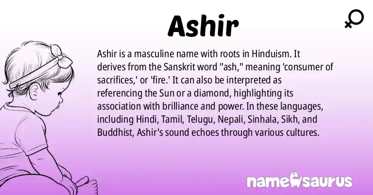 Infographic about Ashir name meaning, Ashir is a name from Hinduism origin(s).