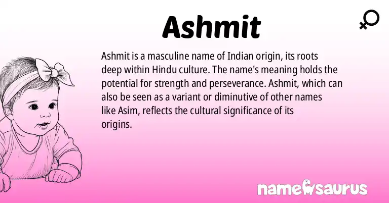 Infographic about Ashmit name meaning, Ashmit is a name from Indian origin(s).