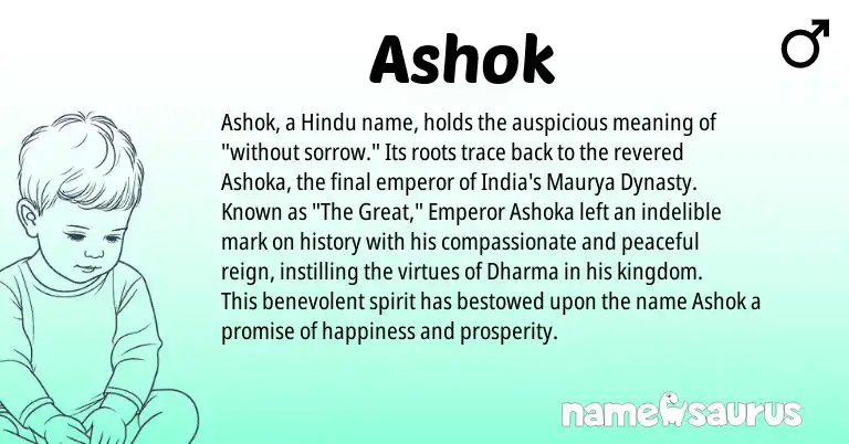 Infographic about Ashok name meaning, Ashok is a name from Hindu origin(s).