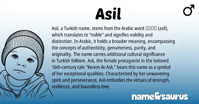 Infographic about Asil name meaning, Asil is a name from Arabic, Turkish origin(s).