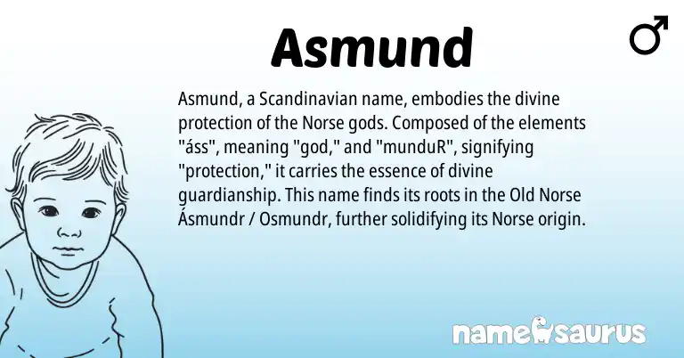 Infographic about Asmund name meaning, Asmund is a name from Scandinavian, Old Norse, Norse origin(s).