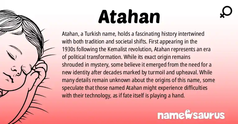 Infographic about Atahan name meaning, Atahan is a name from Turkish origin(s).