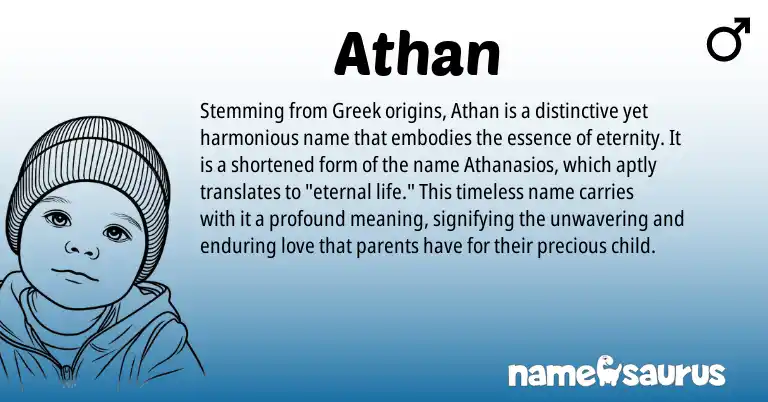 Infographic about Athan name meaning, Athan is a name from Greek origin(s).