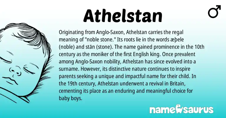 Infographic about Athelstan name meaning, Athelstan is a name from English, Anglo-Saxon origin(s).