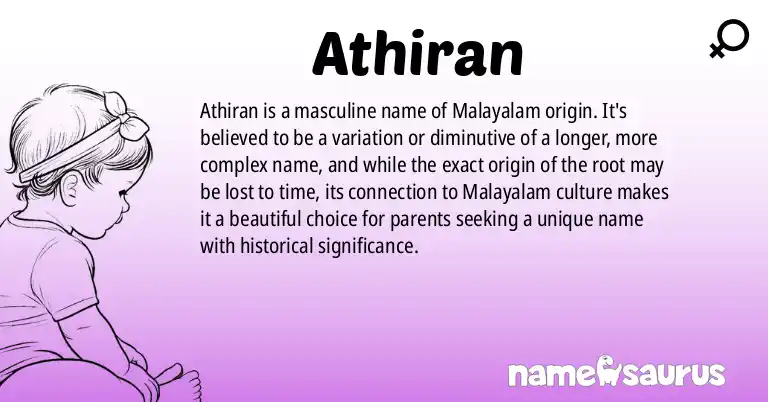 Infographic about Athiran name meaning, Athiran is a name from Malayalam origin(s).