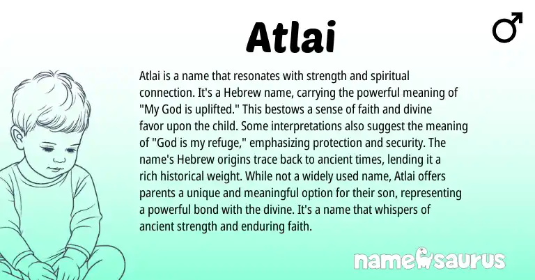 Infographic about Atlai name meaning, Atlai is a name from Hebrew origin(s).
