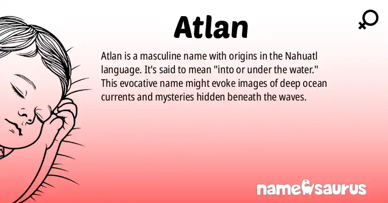Infographic about Atlan name meaning, Atlan is a name from Nahuatl origin(s).